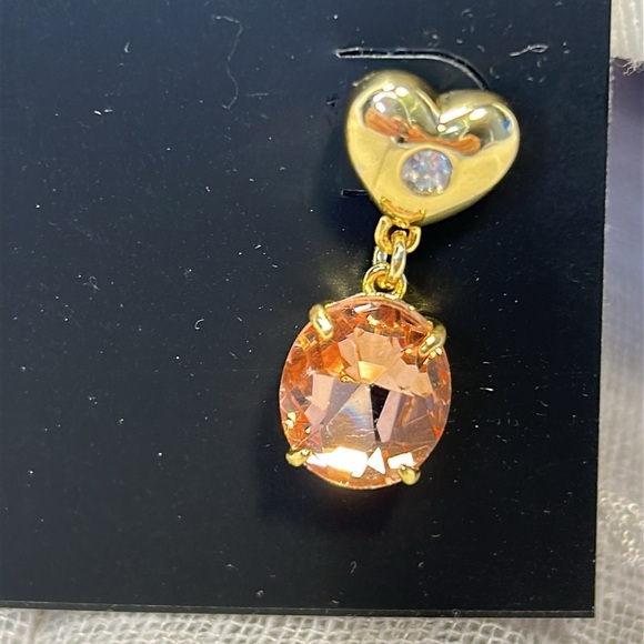 NWT Coach Gold Heart Earrings with Orange Gemstones - Picture 5 of 9